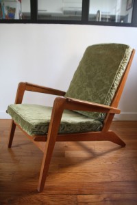 fauteuil vintage années 50 teck pieds compas Rouge Garden