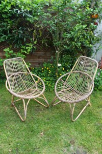 paire de fauteuils salon rotin années 50 60 mobilier vintage Rouge Garden